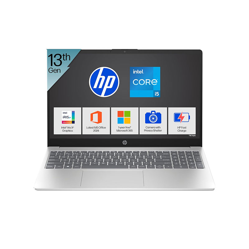 Picture of HP - 13th Gen Intel Core i5-1334U 15.6" (39.6 cm) 15-fd0552TU Thin & Light Laptop (16GB/ 1TB SSD/ Full HD Display/ Backlit Keyboard/ Mic Mute key/ Camera Privacy Shutter/ Windows 11 Home/ MS Office/ Natural Silver/ 1 Year Warranty/ 1.59 kg)